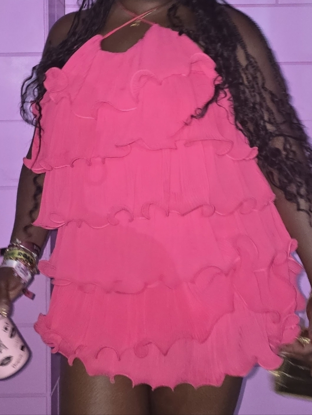 Hot Pink Ruffle Tiered Mini Dress - Picture 8 of 8